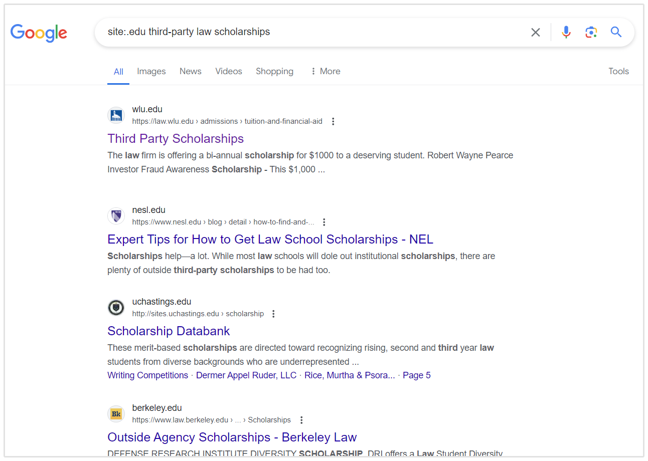 Google Search Law Scholarships